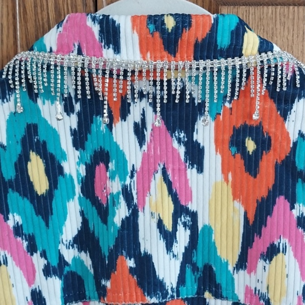 Savanna Jane NWT Size Small‎ Rhinestone Fringe Collar Jacket Shacket Multi Color - Picture 11 of 12